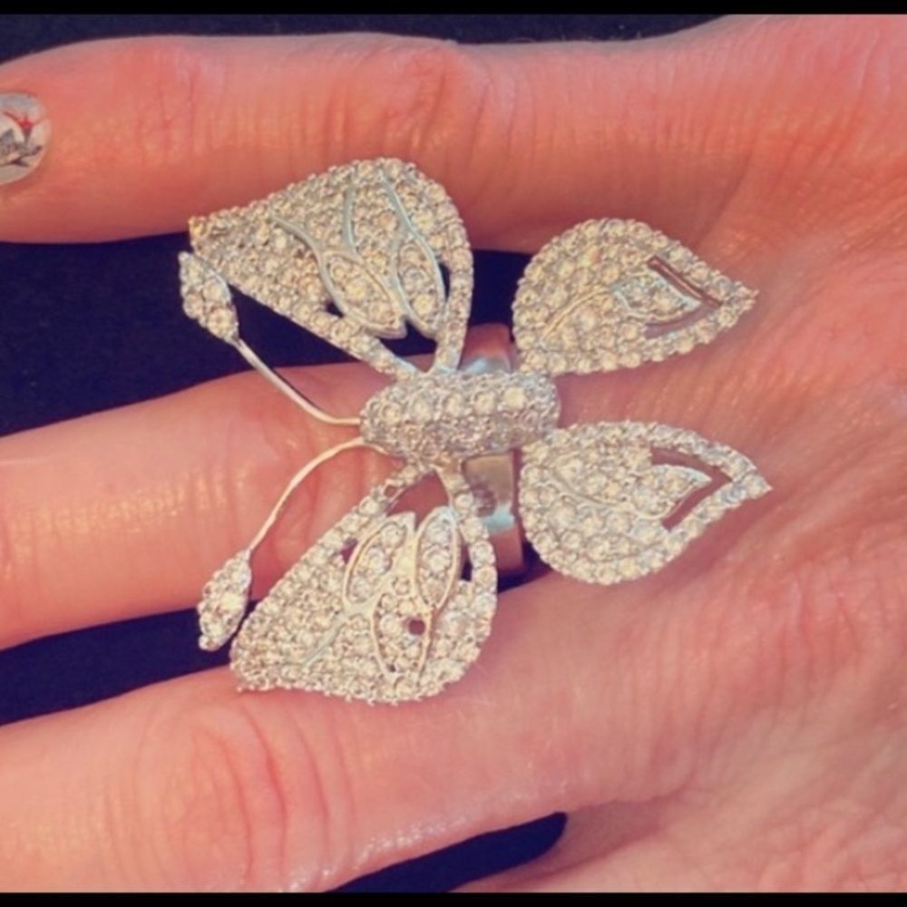 Rhodium Cubic Zirconia Butterfly Ring